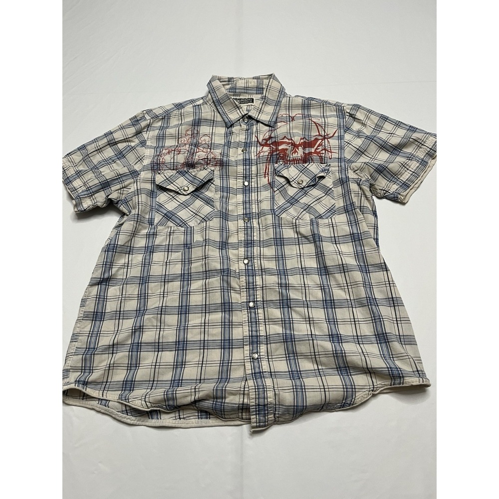Men's Y2K Route 66 Western Pearl Snap Short Sleeve Shirt L